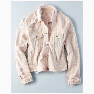 American Eagle AE Womens Destroyed Classic Light Pink Jean Denim Jean Jacket